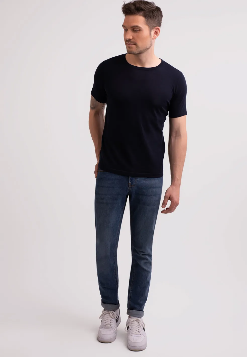 Kaschmir T-Shirt mit Rundhals marine blau
