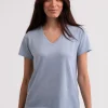 Kaschmir T-Shirt mit V-Ausschnitt himmelblau