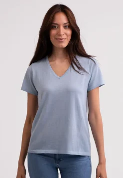 Kaschmir T-Shirt mit V-Ausschnitt himmelblau