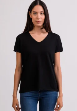 Kaschmir T-Shirt mit V-Ausschnitt schwarz