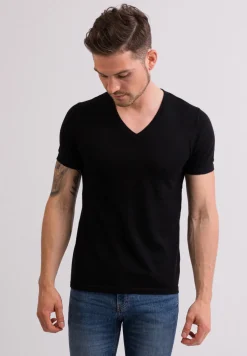 Kaschmir T-Shirt mit V-Ausschnitt schwarz