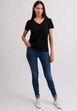 Kaschmir T-Shirt mit V-Ausschnitt schwarz