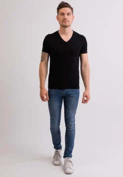 Kaschmir T-Shirt mit V-Ausschnitt schwarz