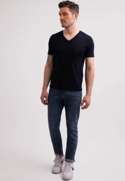 Kaschmir T-Shirt mit V-Ausschnitt marine blau