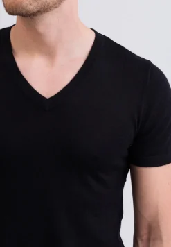 Kaschmir T-Shirt mit V-Ausschnitt schwarz