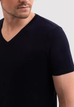 Kaschmir T-Shirt mit V-Ausschnitt marine blau