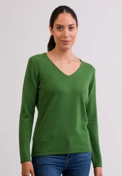 Kaschmir V-Ausschnitt Pullover grün