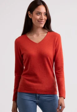 Kaschmir V-Ausschnitt Pullover siena gelb