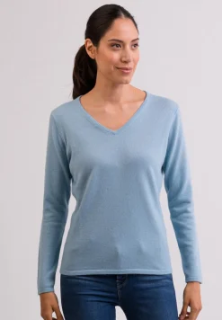 Kaschmir V-Ausschnitt Pullover hellblau