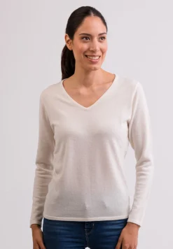Kaschmir V-Ausschnitt Pullover weiss