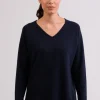 Kaschmir V-Ausschnitt Pullover mit Seitenschlitzen marine blau