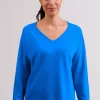 Kaschmir V-Ausschnitt Pullover mit Seitenschlitzen dazzling blau