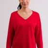 Kaschmir V-Ausschnitt Pullover mit Seitenschlitzen rot