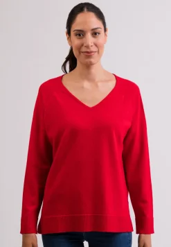 Kaschmir V-Ausschnitt Pullover mit Seitenschlitzen rot
