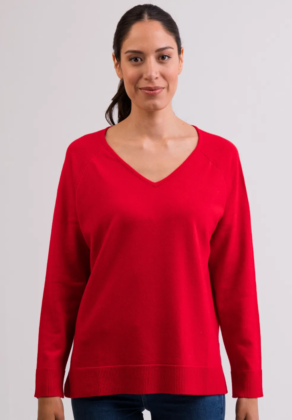 Kaschmir V-Ausschnitt Pullover mit Seitenschlitzen rot