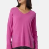 Kaschmir V-Ausschnitt Pullover mit Seitenschlitzen altrosa