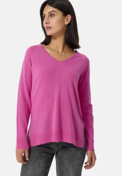 Kaschmir V-Ausschnitt Pullover mit Seitenschlitzen altrosa
