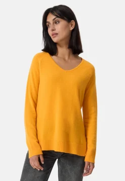 Kaschmir V-Ausschnitt Pullover mit Seitenschlitzen goldenrod