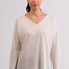 Kaschmir V-Ausschnitt Pullover mit Seitenschlitzen weiss