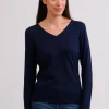 Kaschmir V-Ausschnitt Pullover marine blau (Frühling)