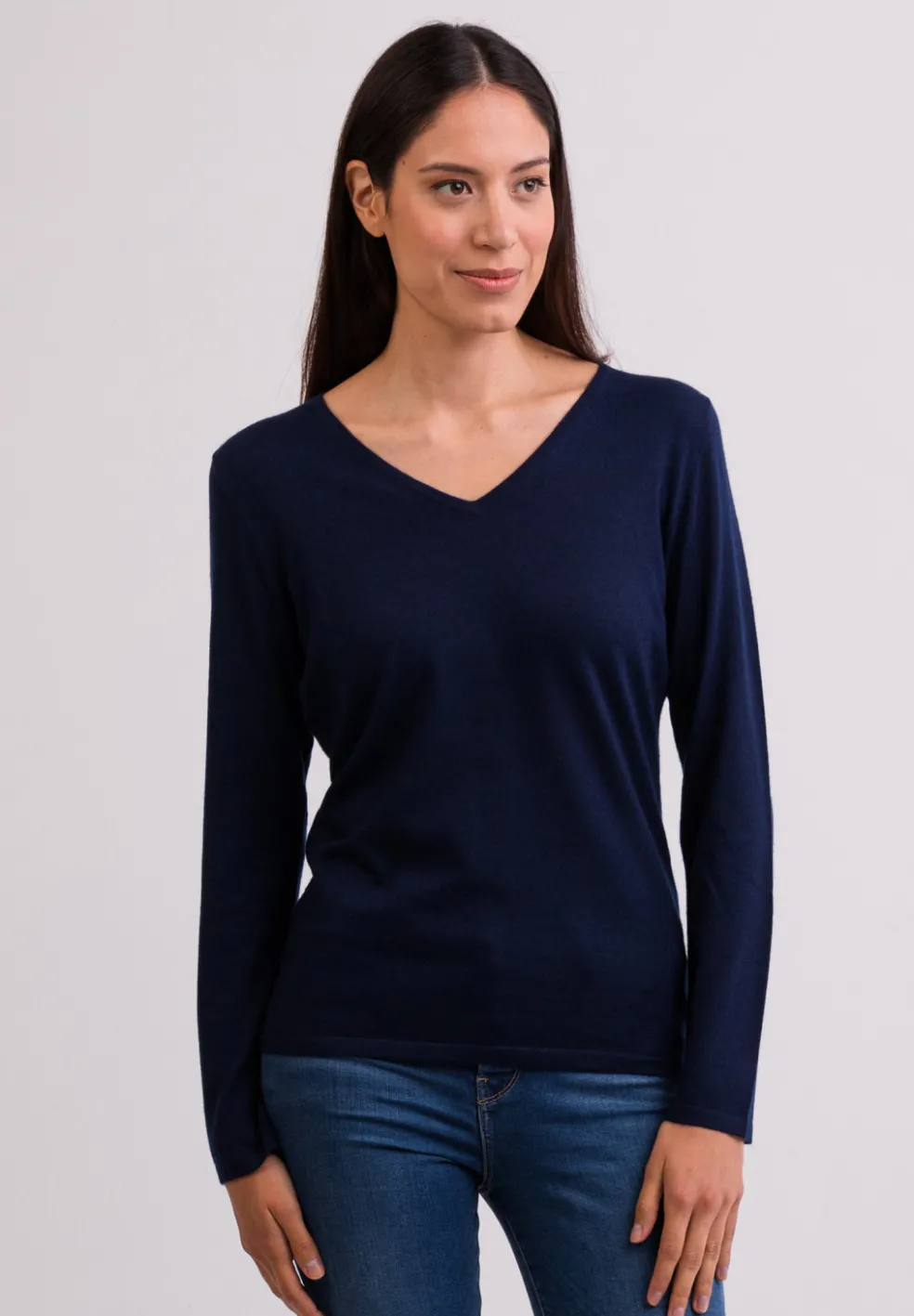 Kaschmir V-Ausschnitt Pullover marine blau (Frühling)
