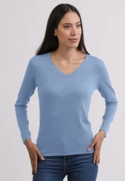 Kaschmir V-Ausschnitt Pullover hellblau (Frühling)