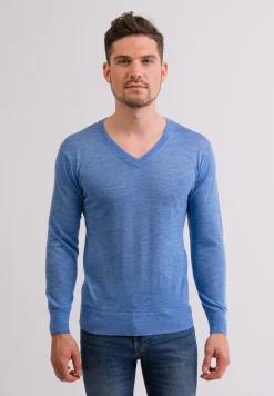 Kaschmir V-Ausschnitt Pullover hellblau (Frühling)
