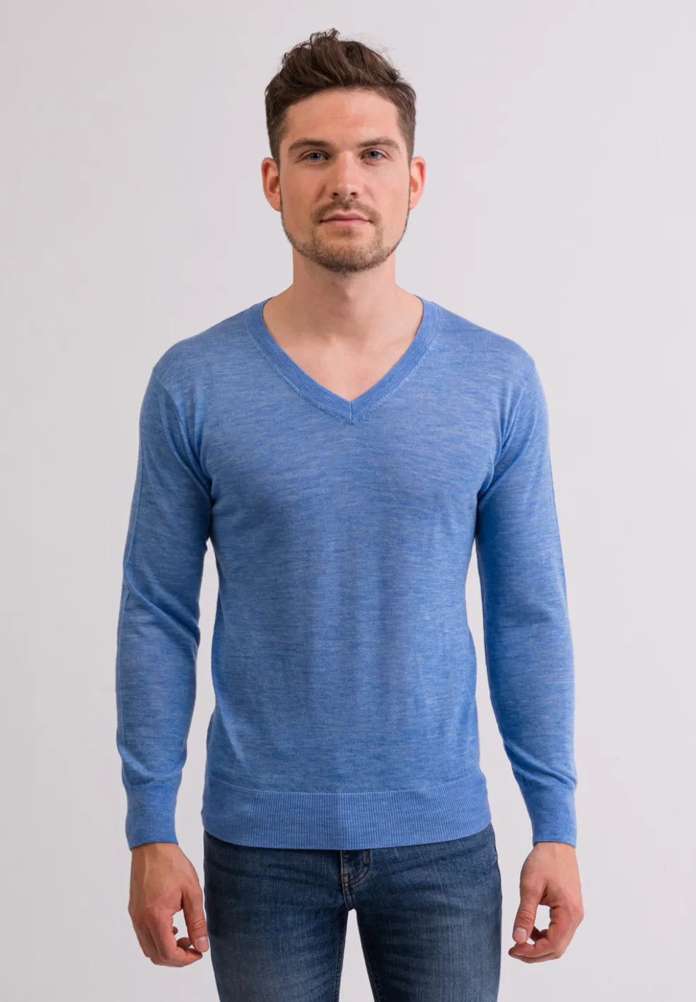 Kaschmir V-Ausschnitt Pullover hellblau (Frühling)