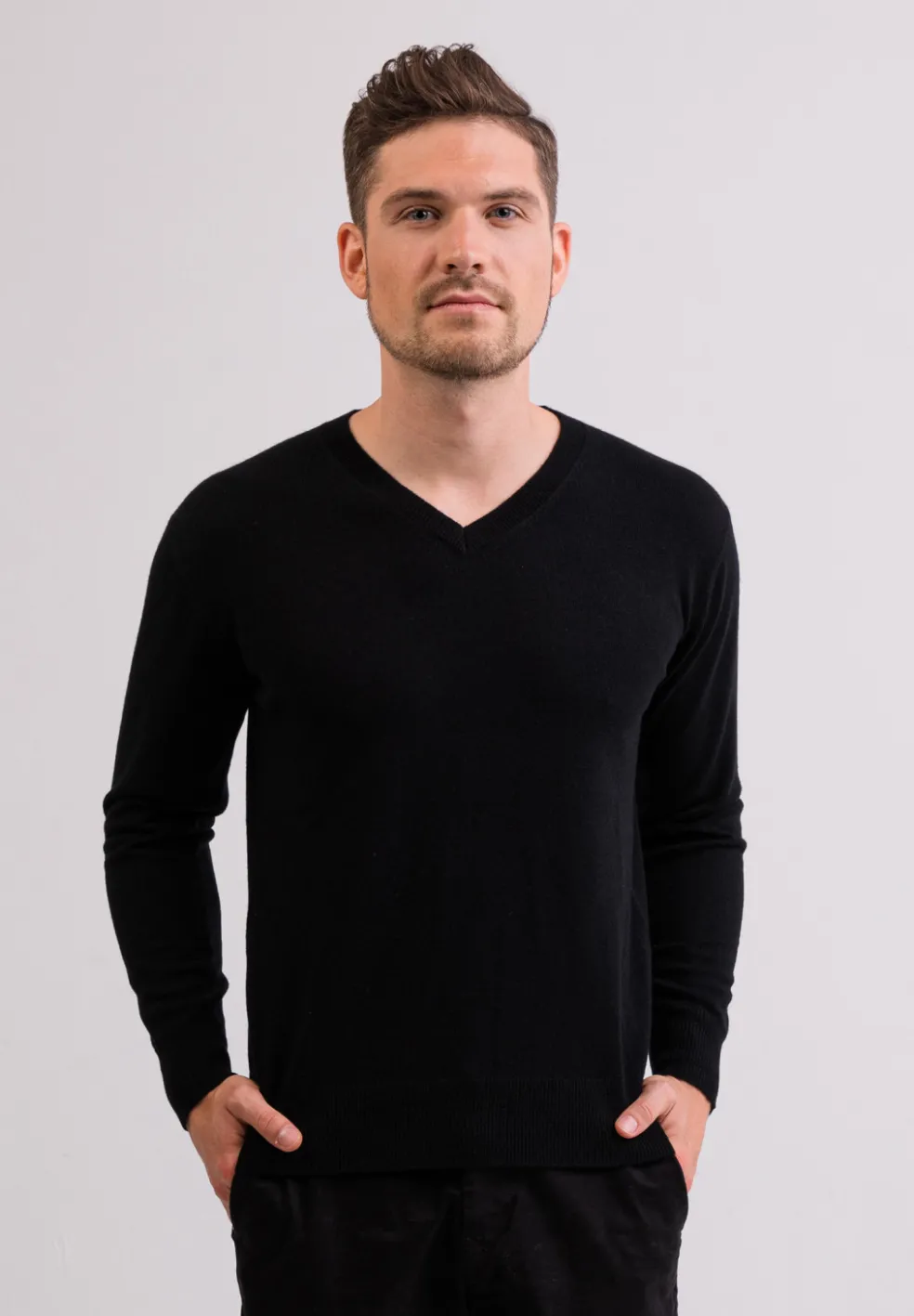 Kaschmir V-Ausschnitt Pullover schwarz