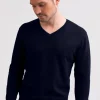 Kaschmir V-Ausschnitt Pullover marine blau