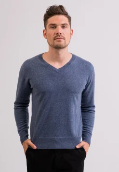 Kaschmir V-Ausschnitt Pullover jeans blau