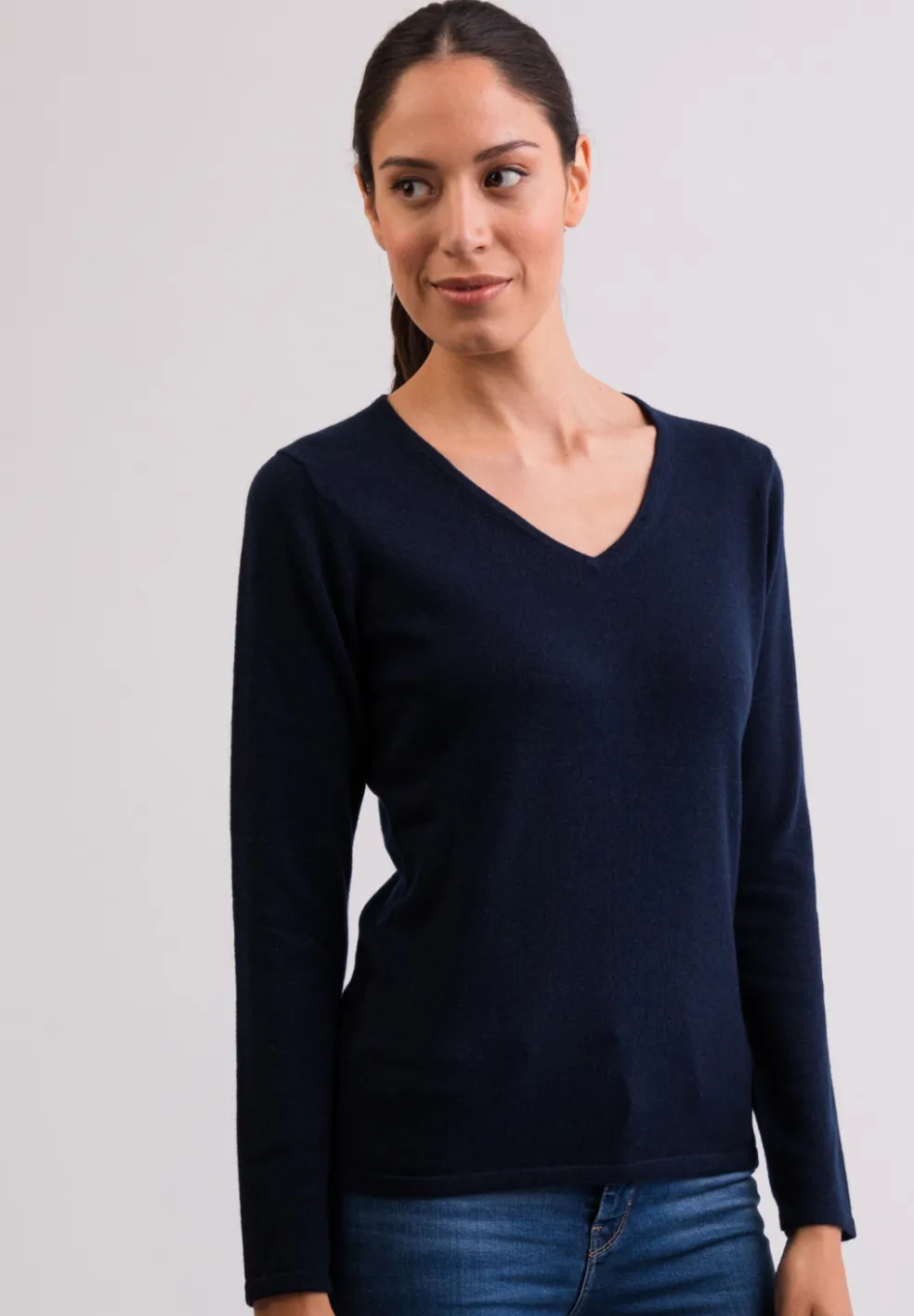 Kaschmir V-Ausschnitt Pullover marine blau