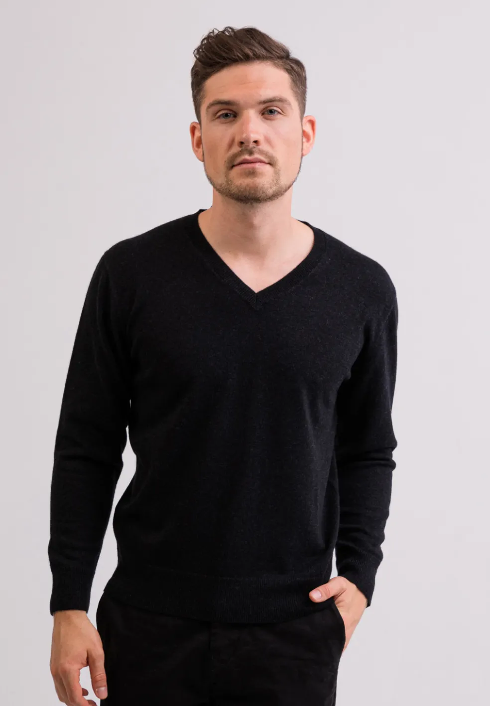 Kaschmir V-Ausschnitt Pullover holzkohle