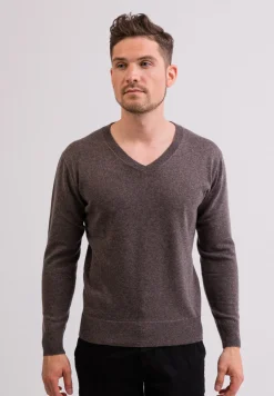 Kaschmir V-Ausschnitt Pullover taupe melange