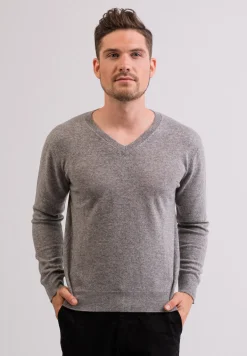 Kaschmir V-Ausschnitt Pullover grau