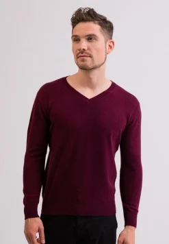 Kaschmir V-Ausschnitt Pullover cranberry rot