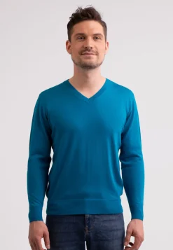 Kaschmir V-Ausschnitt Pullover mykonos blau (Frühling)