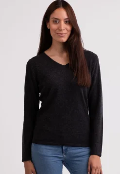 Kaschmir V-Ausschnitt Pullover dunkel anthrazit