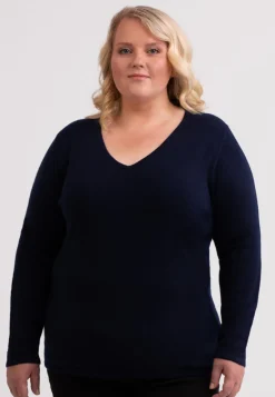 Kaschmir V-Ausschnitt Pullover marine blau