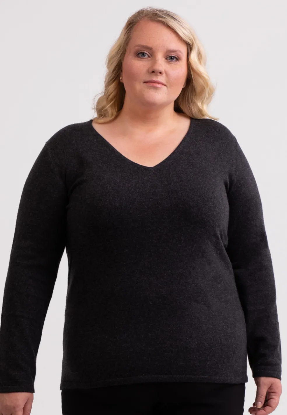 Kaschmir V-Ausschnitt Pullover dunkel anthrazit