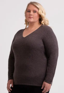 Kaschmir V-Ausschnitt Pullover taupe melange
