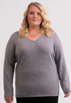 Kaschmir V-Ausschnitt Pullover grau
