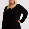 Kaschmir V-Ausschnitt Pullover mit Seitenschlitzen schwarz