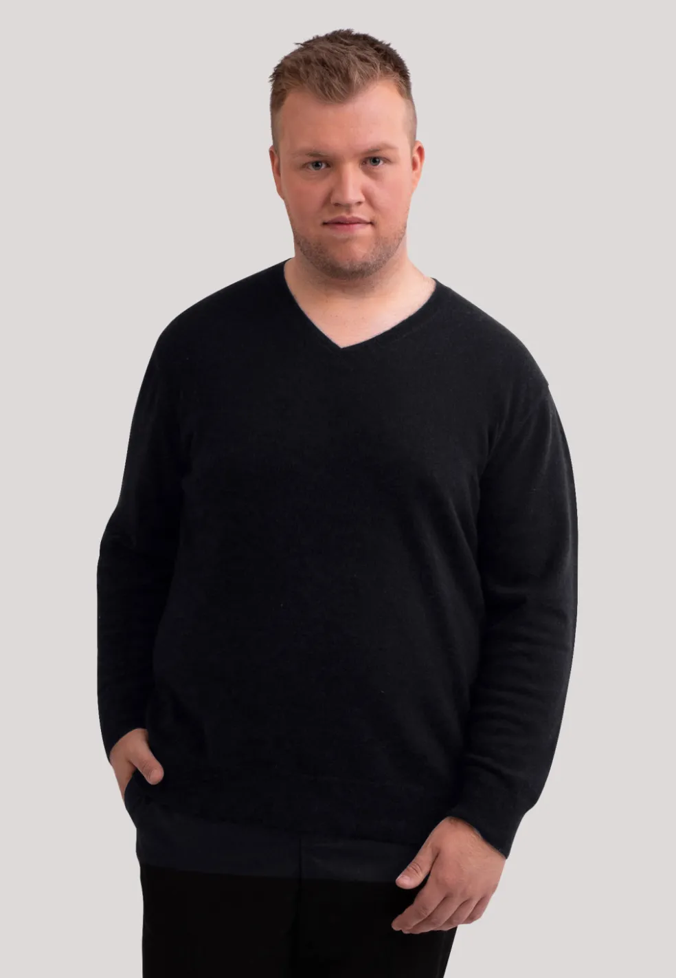 Kaschmir V-Ausschnitt Pullover holzkohle