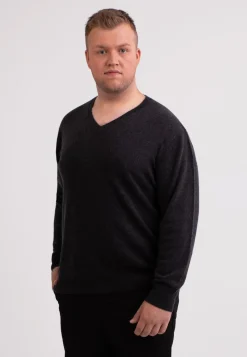 Kaschmir V-Ausschnitt Pullover dunkel anthrazit