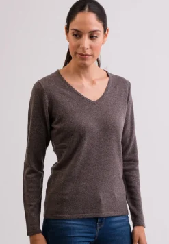 Kaschmir V-Ausschnitt Pullover taupe melange