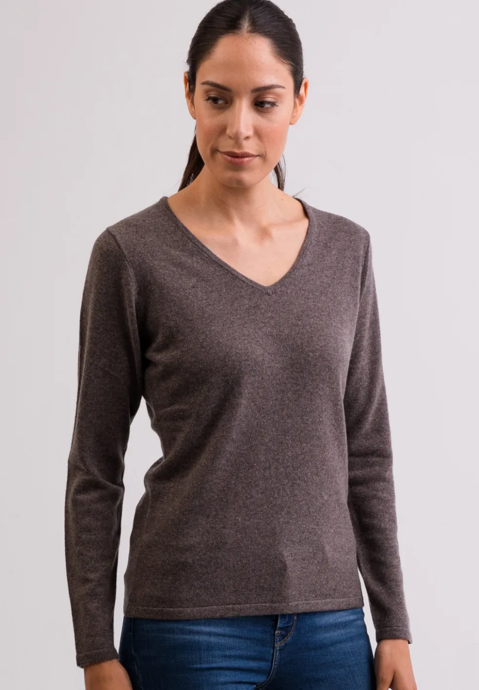 Kaschmir V-Ausschnitt Pullover taupe melange