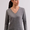 Kaschmir V-Ausschnitt Pullover grau