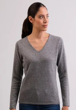 Kaschmir V-Ausschnitt Pullover grau