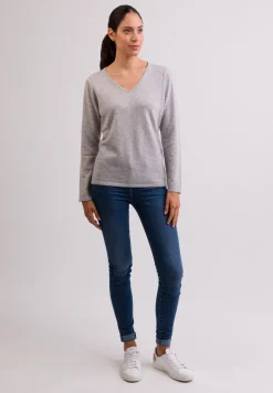 Kaschmir V-Ausschnitt Pullover hellgrau